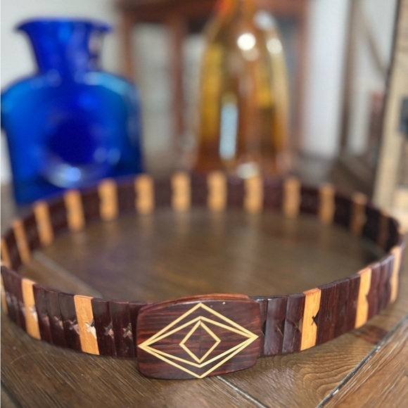 Vintage 70’s Geometric Boho Wooden Inlay Link Statement Belt Western Hippie - Picture 1 of 6